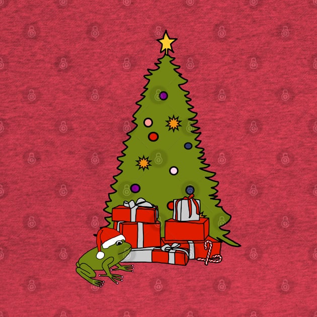 Santa Hat on Frog and Christmas Tree by ellenhenryart